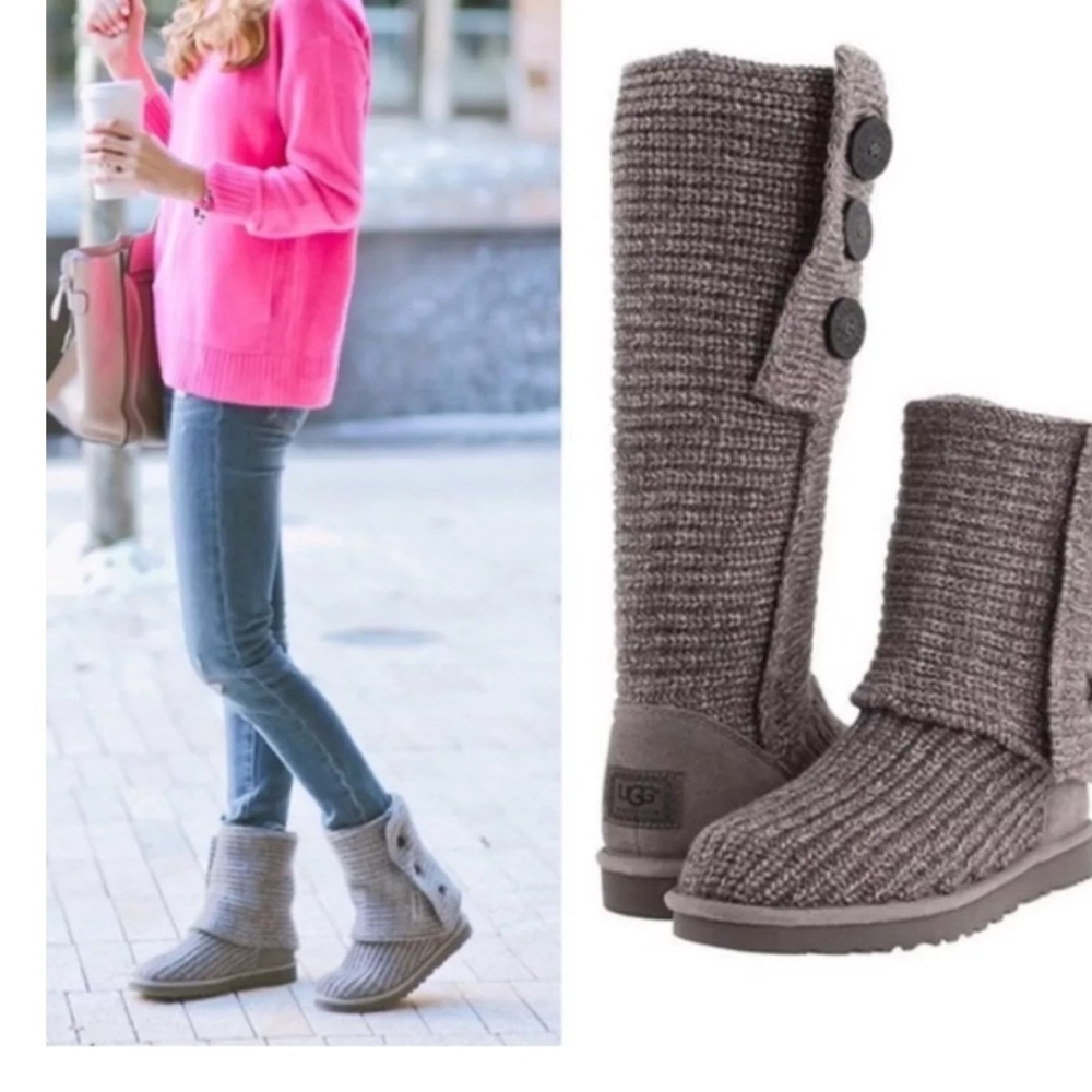 Ugg Australia Classic Cardy Gray Knit Tall Winter Boots Women’s Size 7